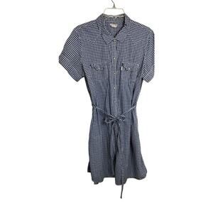 4199)Vtg Levi's Women Gingham Snap Button Pearl Tie Waist Short Sleeve Dress XL